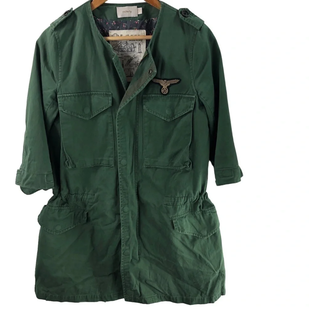 Ochirly Utility Jacket Flight Military Cargo Sz M Army Green Grunge Punk Trench - Picture 6 of 16